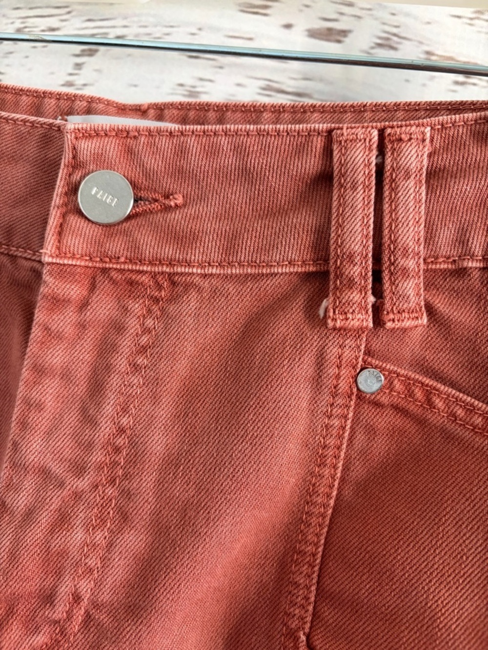 Paige Mayslie Utility Denim Cutoff Shorts in Muted Clay - Picture 3 of 8